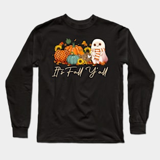 It'S Fall Y'All Boo Ghost Leopard Pumpkin Halloween Long Sleeve T-Shirt